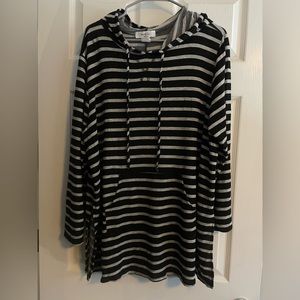 Black and grey striped hooded sweater split side 2x